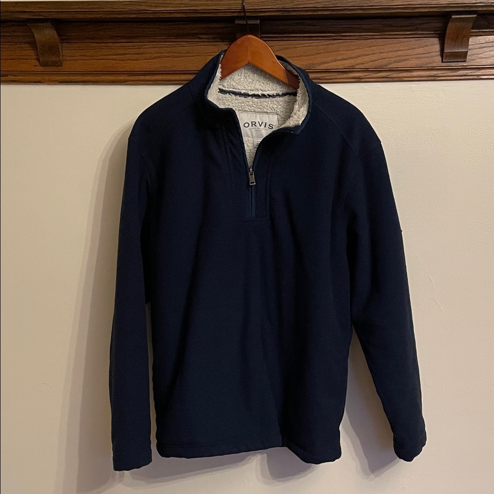 Orvis Men's Navy 1/4 Zip with Faux-Sherpa Lining